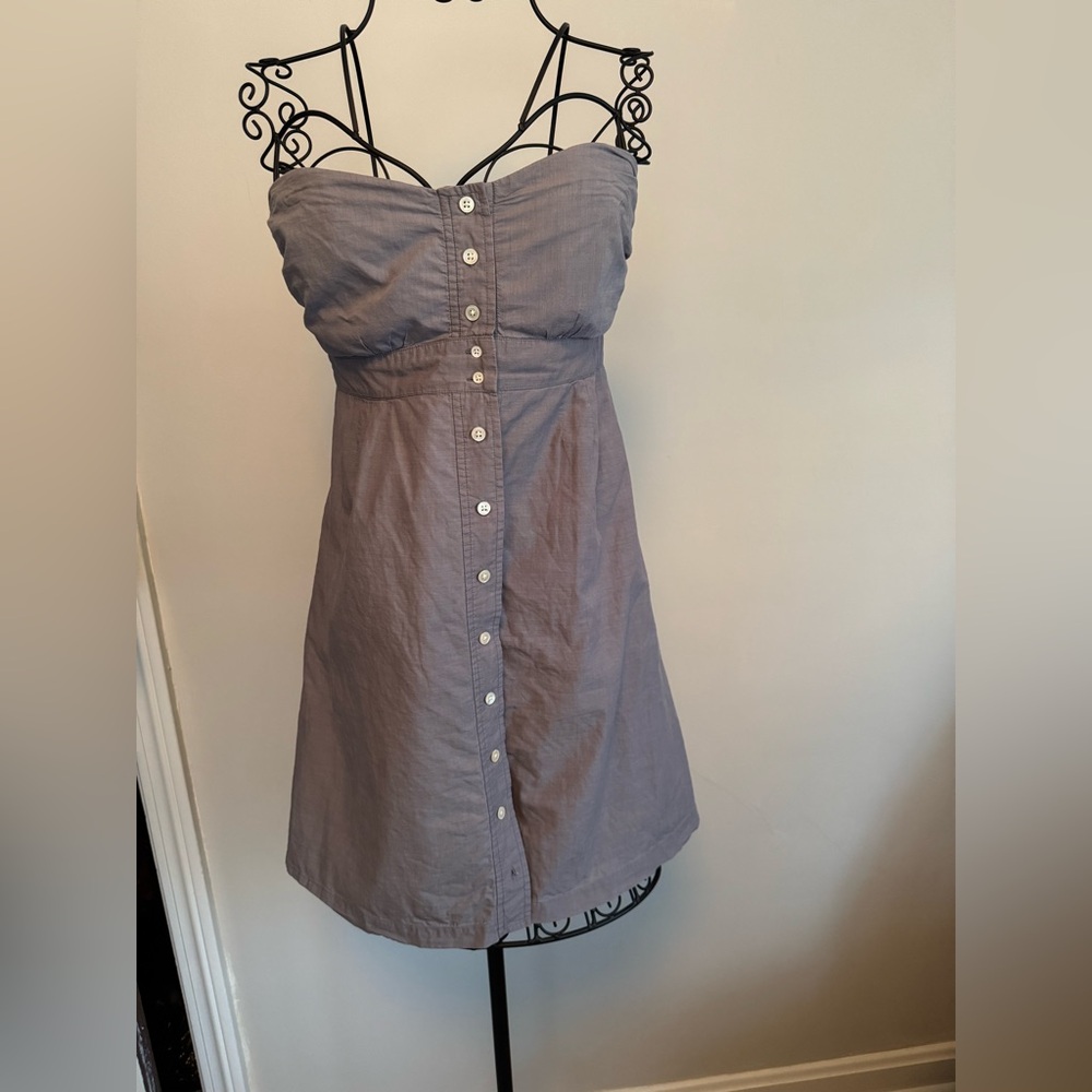 J. Crew Strapless Gray Button detail dress with POCKETS.